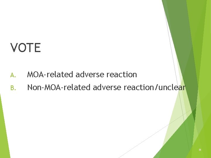 VOTE A. MOA-related adverse reaction B. Non-MOA-related adverse reaction/unclear 38 VOTE A. MOA-related adverse reaction B. Non-MOA-related adverse reaction/unclear 38