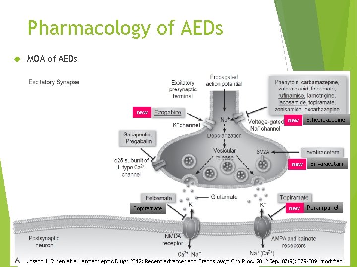 Pharmacology of AEDs MOA of AEDs new new Topiramate new Eslicarbazepine Brivaracetam Perampanel 7 Pharmacology of AEDs MOA of AEDs new new Topiramate new Eslicarbazepine Brivaracetam Perampanel 7