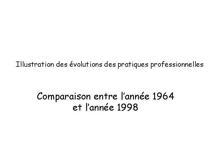 Illustration des évolutions des pratiques professionnelles Comparaison entre l’année 1964 et l’année 1998 