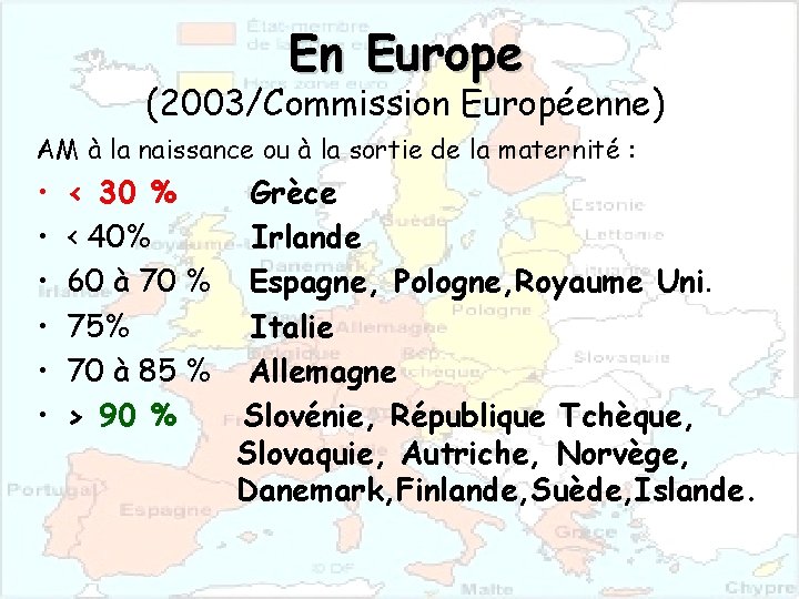 En Europe (2003/Commission Européenne) AM à la naissance ou à la sortie de la