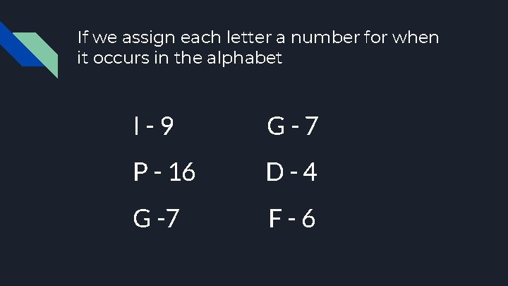 If we assign each letter a number for when it occurs in the alphabet