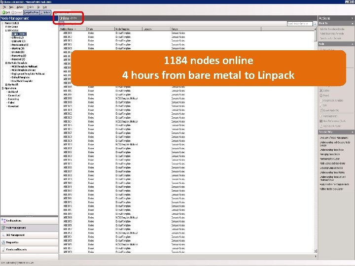 1184 nodes online 4 hours from bare metal to Linpack 