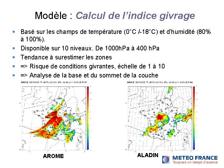 Modèle : Calcul de l’indice givrage Basé sur les champs de température (0°C /-18°C) Modèle : Calcul de l’indice givrage Basé sur les champs de température (0°C /-18°C)