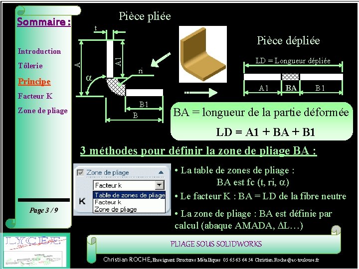 Principe Sommaire : Pièce pliée t Pièce dépliée Introduction Principe LD = Longueur dépliée