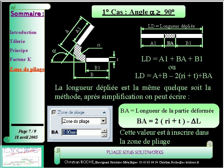 LD = Longueur dépliée A 1 Introduction 1° Cas : Angle a 90° A