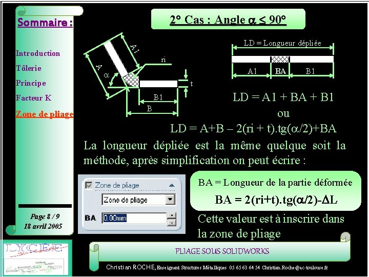 Sommaire : Principe Facteur K Zone de pliage LD = Longueur dépliée ri A