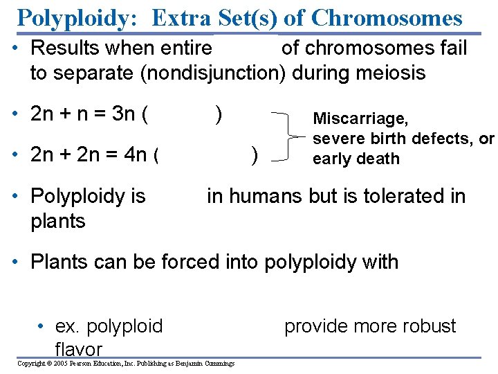 Polyploidy: Extra Set(s) of Chromosomes • Results when entire set (s) of chromosomes fail