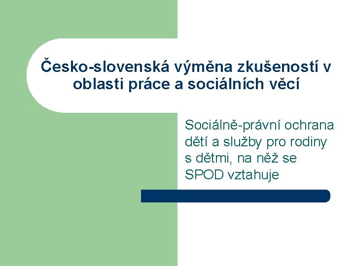 Česko-slovenská výměna zkušeností v oblasti práce a sociálních věcí Sociálně-právní ochrana dětí a služby