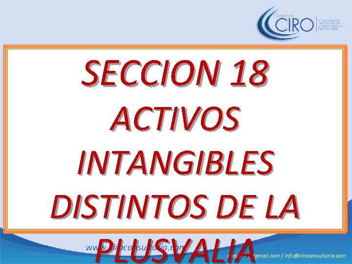 SECCION 18 ACTIVOS INTANGIBLES DISTINTOS DE LA PLUSVALIA www. ciroconsultoria. com ccastilla 1@gmail. com