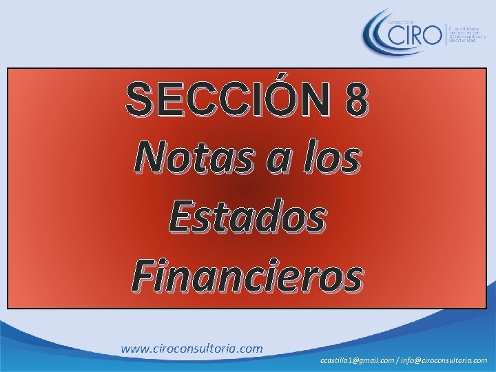 SECCIÓN 8 Notas a los Estados Financieros www. ciroconsultoria. com ccastilla 1@gmail. com /