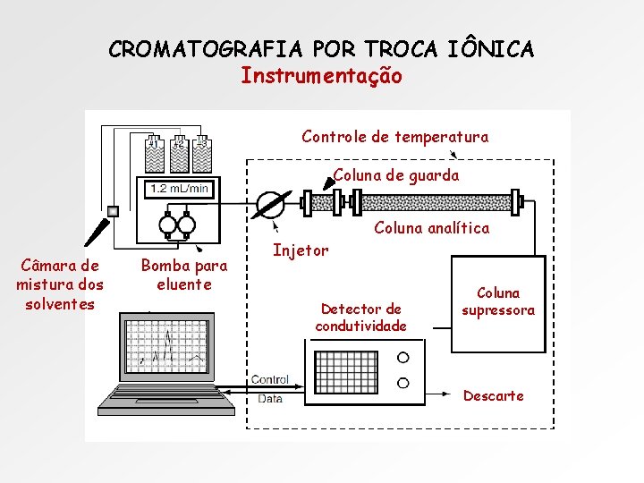 CROMATOGRAFIA POR TROCA IÔNICA Instrumentação Controle de temperatura Coluna de guarda Câmara de mistura