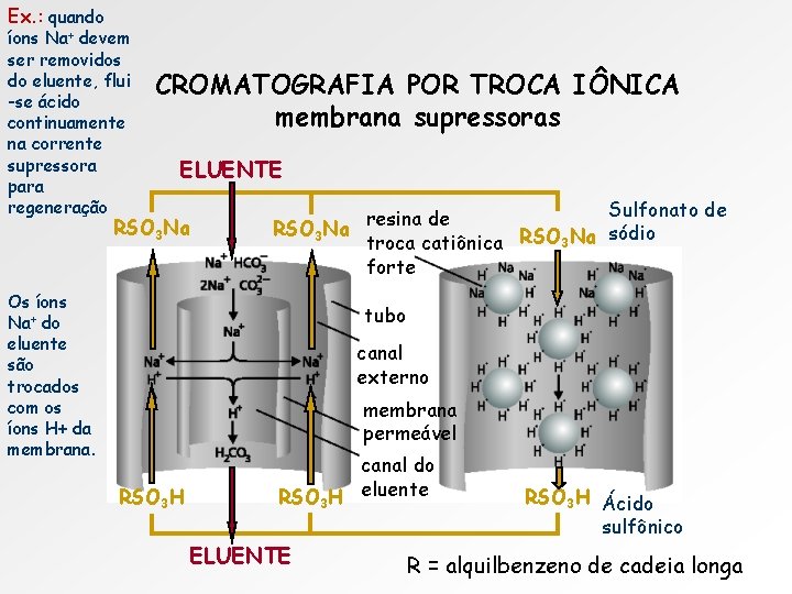 Ex. : quando íons Na+ devem ser removidos do eluente, flui -se ácido continuamente