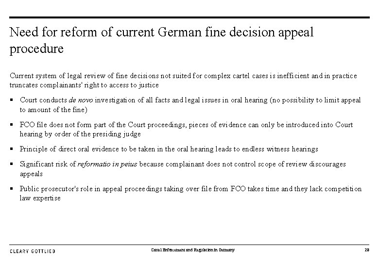 Need for reform of current German fine decision appeal procedure Current system of legal