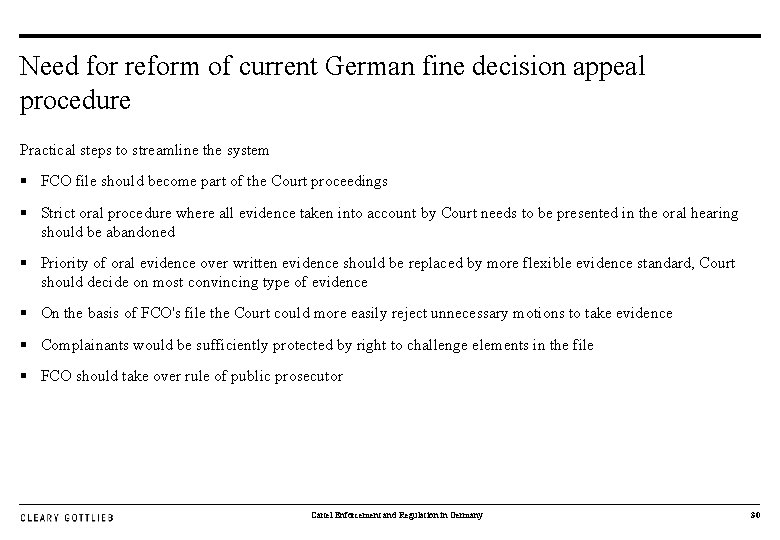 Need for reform of current German fine decision appeal procedure Practical steps to streamline