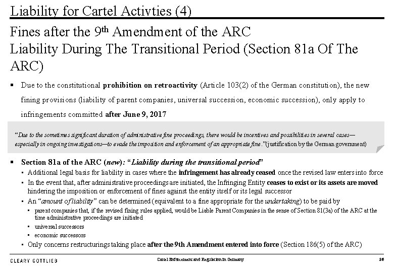 Liability for Cartel Activties (4) Fines after the 9 th Amendment of the ARC