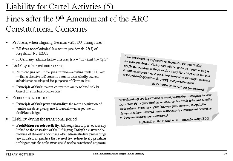 Liability for Cartel Activties (5) Fines after the 9 th Amendment of the ARC