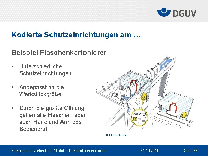 Kodierte Schutzeinrichtungen am … Beispiel Flaschenkartonierer • Unterschiedliche Schutzeinrichtungen • Angepasst an die Werkstückgröße