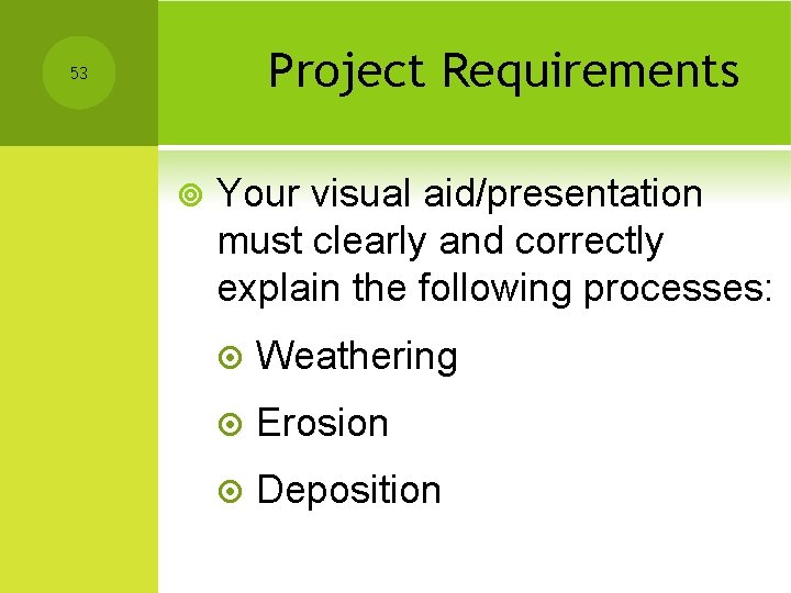 Project Requirements 53 ¥ Your visual aid/presentation must clearly and correctly explain the following