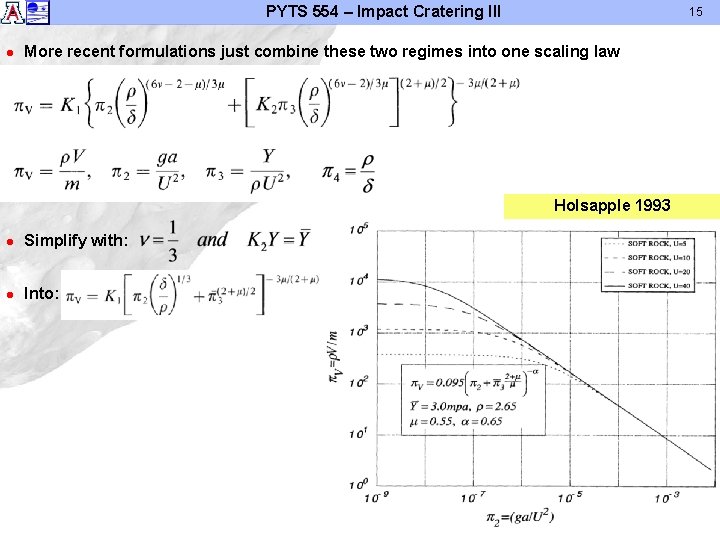 PYTS 554 – Impact Cratering III l 15 More recent formulations just combine these