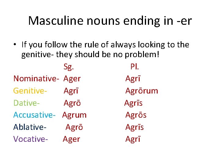 Masculine nouns ending in -er • If you follow the rule of always looking