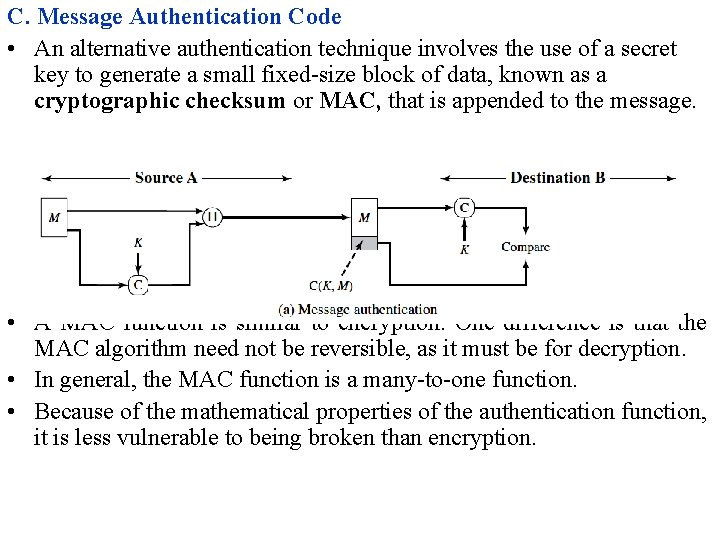 C. Message Authentication Code • An alternative authentication technique involves the use of a