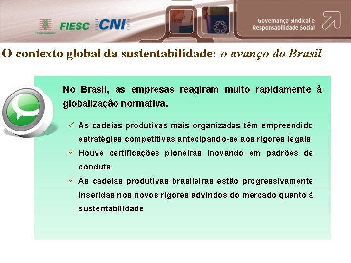 O contexto global da sustentabilidade: o avanço do Brasil No Brasil, as empresas reagiram