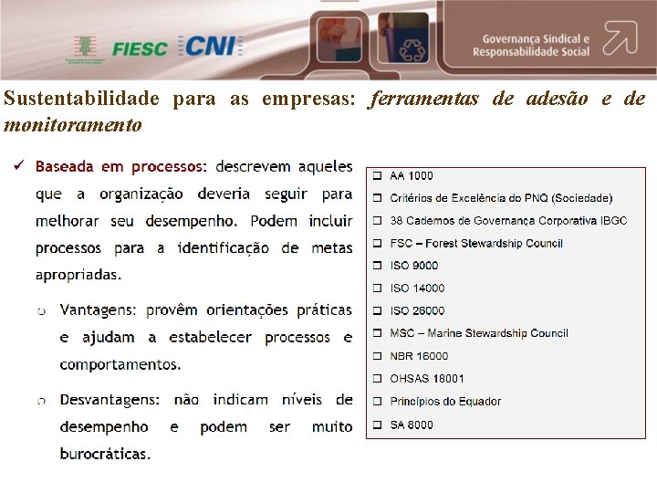 Sustentabilidade para as empresas: ferramentas de adesão e de monitoramento 