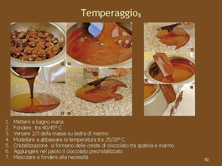 Temperaggio₃ 1. 2. 3. 4. 5. 6. 7. Mettere a bagno maria Fondere tra