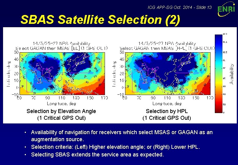 ICG APP-SG Oct. 2014 - Slide 13 SBAS Satellite Selection (2) Selection by Elevation