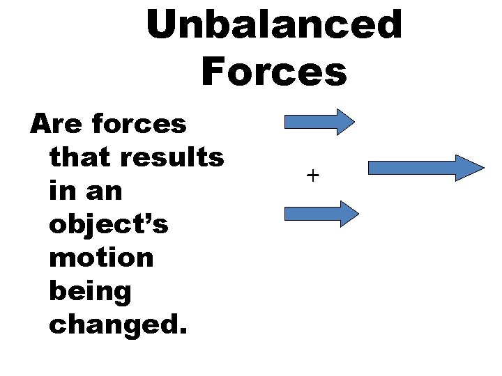 Unbalanced Forces Are forces that results in an object’s motion being changed. + 