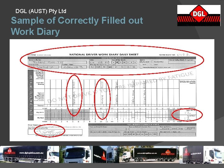DGL (AUST) Pty Ltd Sample of Correctly Filled out Work Diary 