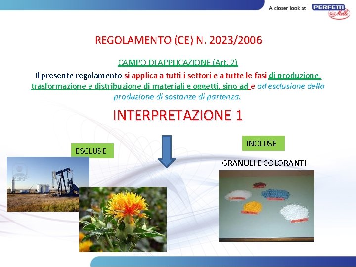 REGOLAMENTO (CE) N. 2023/2006 CAMPO DI APPLICAZIONE (Art. 2) Il presente regolamento si applica