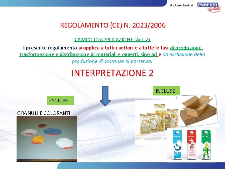 REGOLAMENTO (CE) N. 2023/2006 CAMPO DI APPLICAZIONE (Art. 2) Il presente regolamento si applica