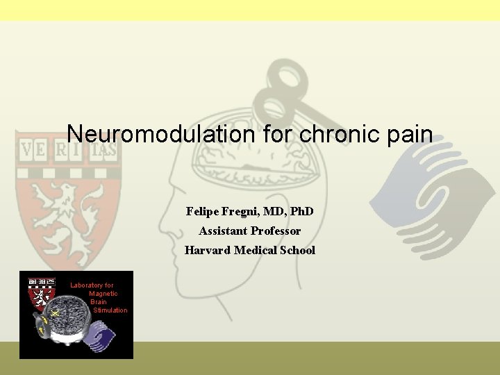 Neuromodulation for chronic pain Felipe Fregni, MD, Ph. D Assistant Professor Harvard Medical School Neuromodulation for chronic pain Felipe Fregni, MD, Ph. D Assistant Professor Harvard Medical School