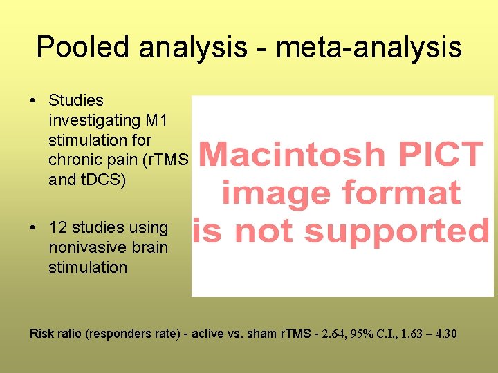 Pooled analysis - meta-analysis • Studies investigating M 1 stimulation for chronic pain (r. Pooled analysis - meta-analysis • Studies investigating M 1 stimulation for chronic pain (r.