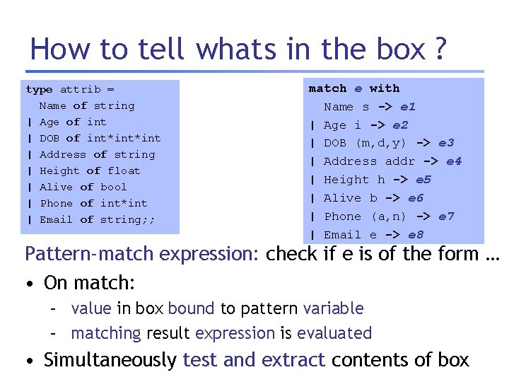 How to tell whats in the box ? type attrib = Name of string