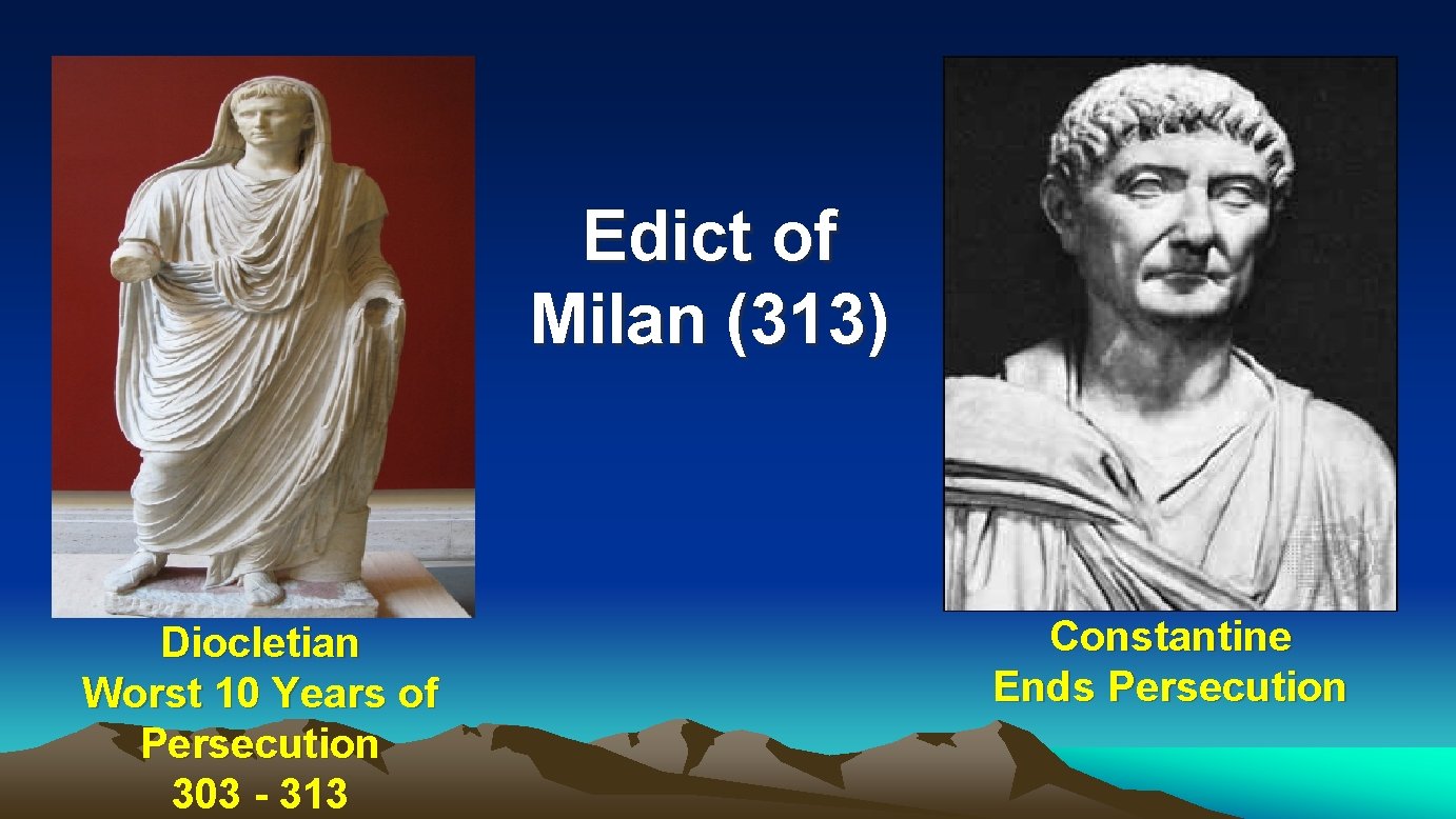 Edict of Milan (313) Diocletian Worst 10 Years of Persecution 303 - 313 Constantine