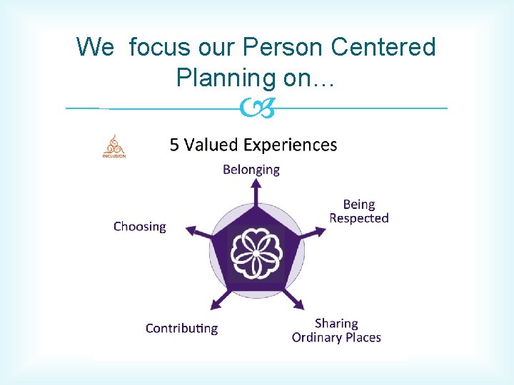 We focus our Person Centered Planning on… We focus our Person Centered Planning on…