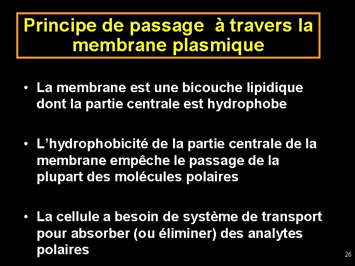Principe de passage à travers la membrane plasmique • La membrane est une bicouche