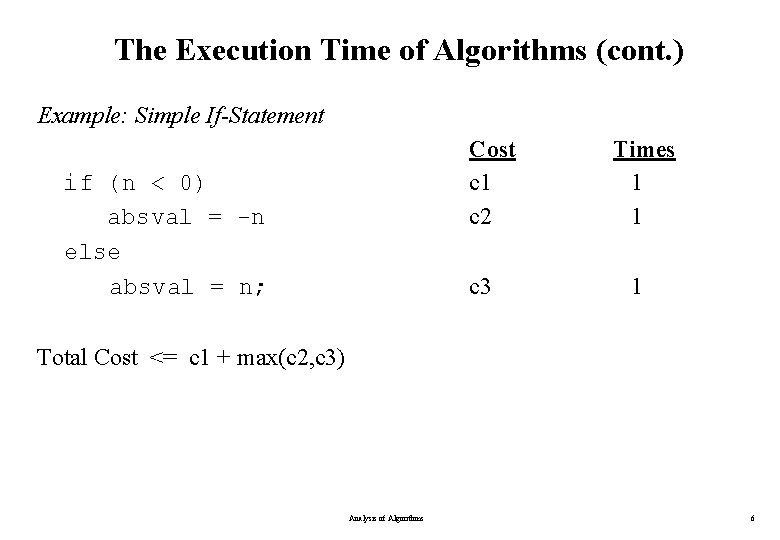 The Execution Time of Algorithms (cont. ) Example: Simple If-Statement if (n < 0) The Execution Time of Algorithms (cont. ) Example: Simple If-Statement if (n < 0)