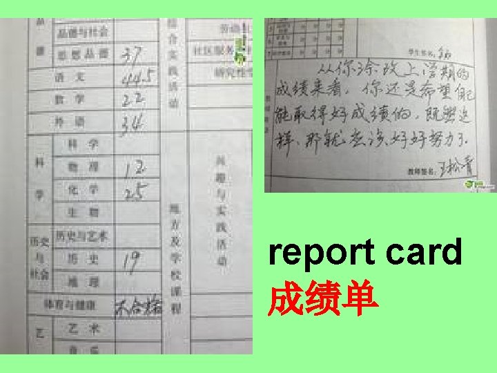 report card 成绩单 report card 成绩单