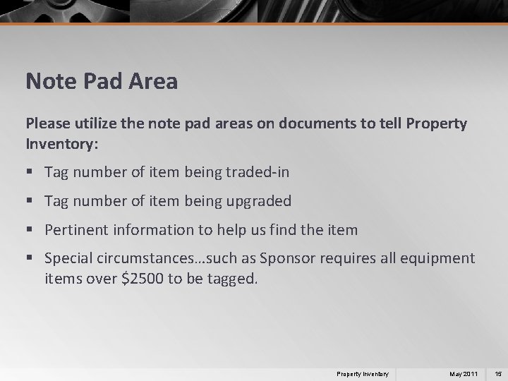 Note Pad Area Please utilize the note pad areas on documents to tell Property