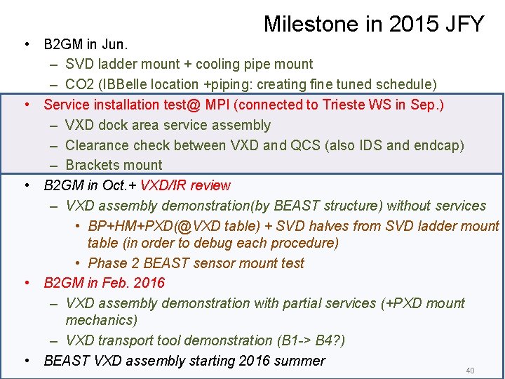 Milestone in 2015 JFY • B 2 GM in Jun. – SVD ladder mount