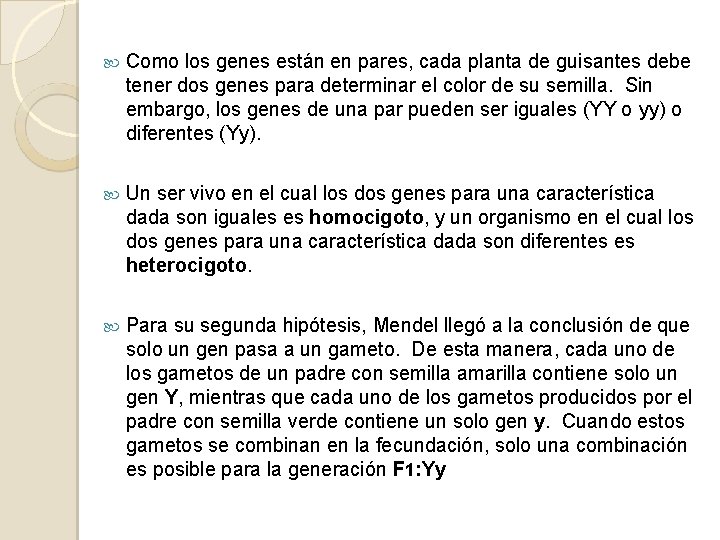  Como los genes están en pares, cada planta de guisantes debe tener dos