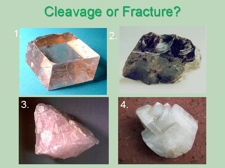 Cleavage or Fracture? 1. 3. 2. 4. 