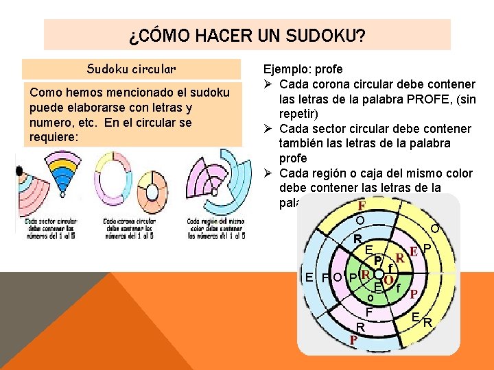 ¿CÓMO HACER UN SUDOKU? Sudoku circular Como hemos mencionado el sudoku puede elaborarse con