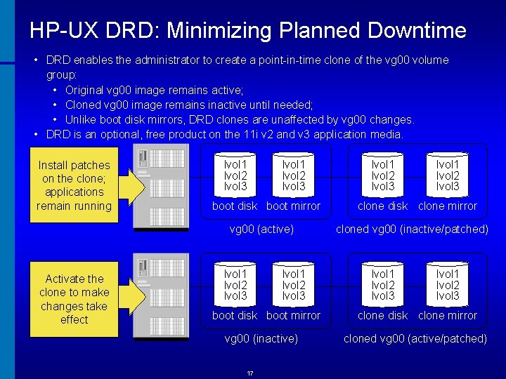 HP-UX DRD: Minimizing Planned Downtime • DRD enables the administrator to create a point-in-time