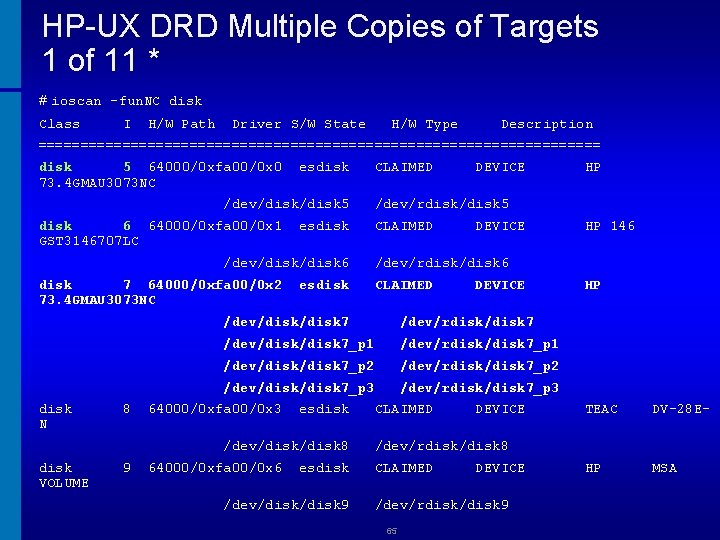 HP-UX DRD Multiple Copies of Targets 1 of 11 * # ioscan -fun. NC
