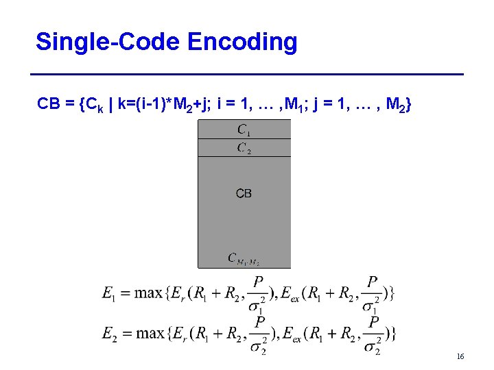 Single-Code Encoding CB = {Ck | k=(i-1)*M 2+j; i = 1, … , M
