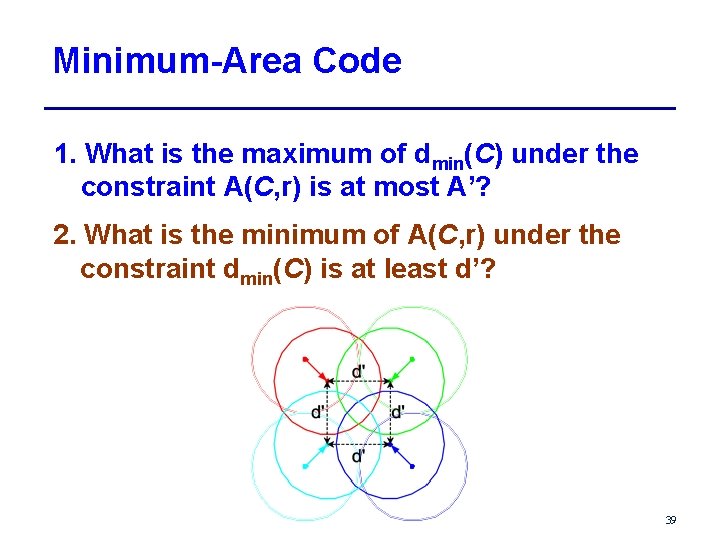 Minimum-Area Code 1. What is the maximum of dmin(C) under the constraint A(C, r)